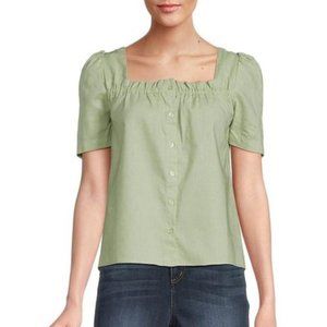 Adorable Saks Fifth Ave Squareneck Linen Blend Top with Flutter Sleeves